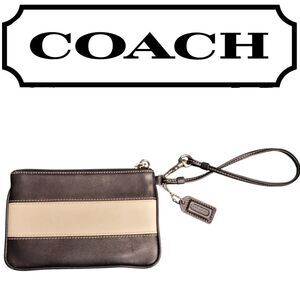 Coach Vintage Black & Cream White Leather Wristlet with Iconic Key Fob